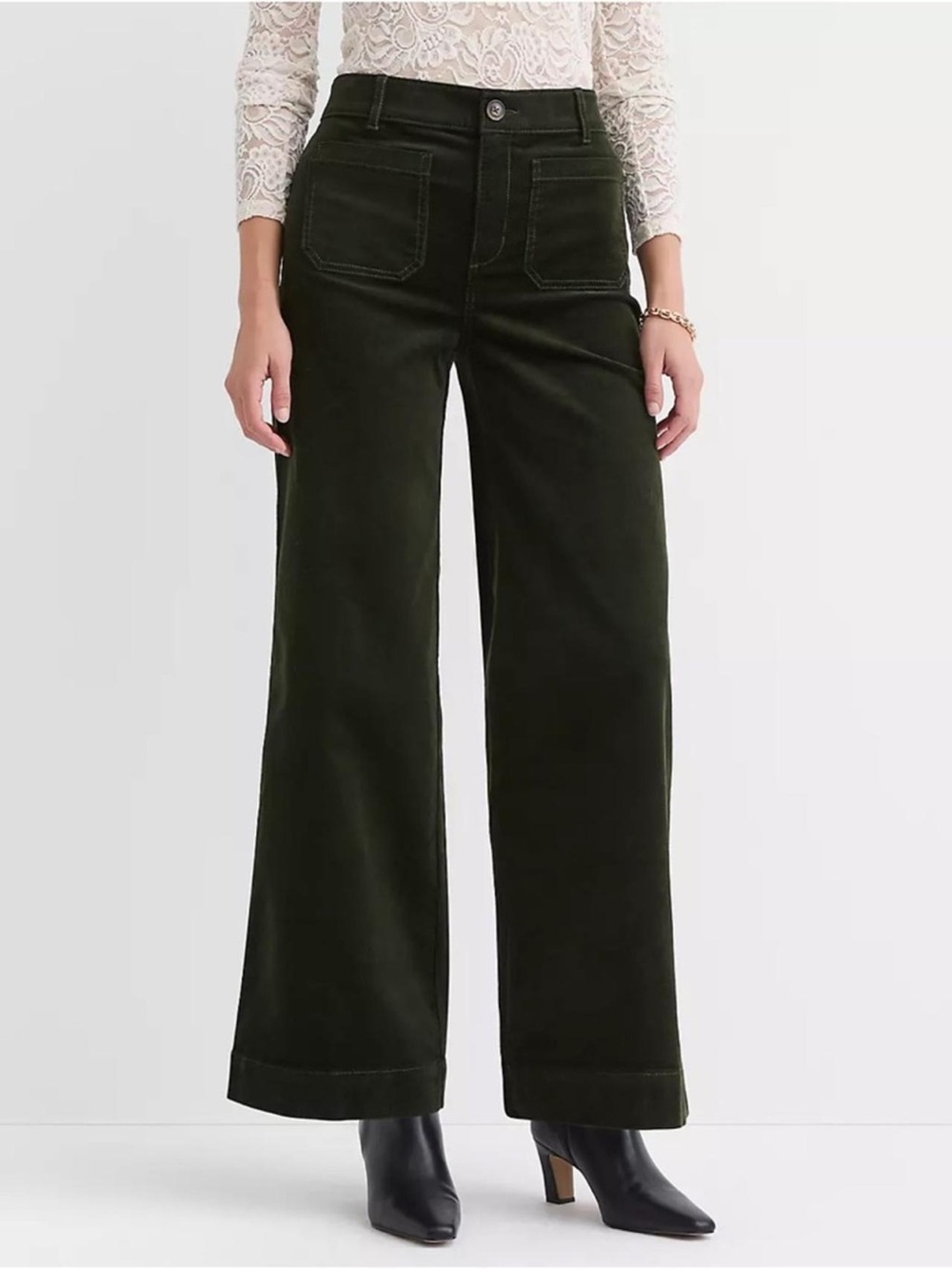 LOFT Dark Olive The Palmer Wide-Leg Brushed Corduroy Pants